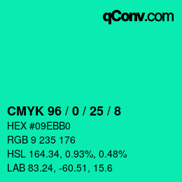 カラーコード: CMYK 96 / 0 / 25 / 8 | qconv.com