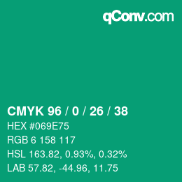 颜色代码: CMYK 96 / 0 / 26 / 38 | qconv.com