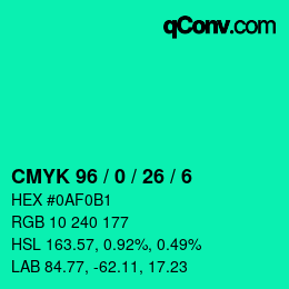 カラーコード: CMYK 96 / 0 / 26 / 6 | qconv.com