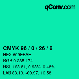 カラーコード: CMYK 96 / 0 / 26 / 8 | qconv.com