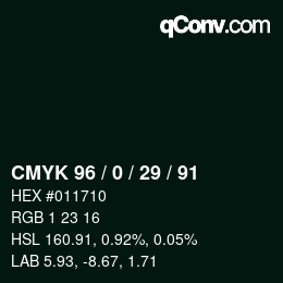 Farbcode: CMYK 96 / 0 / 29 / 91 | qconv.com