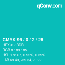 カラーコード: CMYK 96 / 0 / 2 / 26 | qconv.com