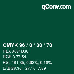 Código de color: CMYK 96 / 0 / 30 / 70 | qconv.com