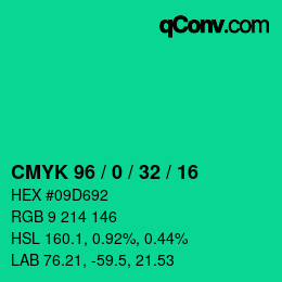 カラーコード: CMYK 96 / 0 / 32 / 16 | qconv.com