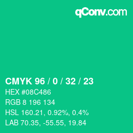 カラーコード: CMYK 96 / 0 / 32 / 23 | qconv.com