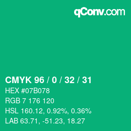 カラーコード: CMYK 96 / 0 / 32 / 31 | qconv.com
