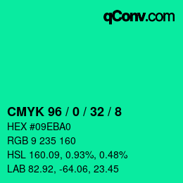 カラーコード: CMYK 96 / 0 / 32 / 8 | qconv.com