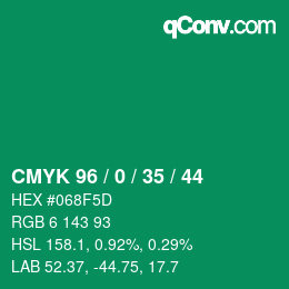 Code couleur: CMYK 96 / 0 / 35 / 44 | qconv.com