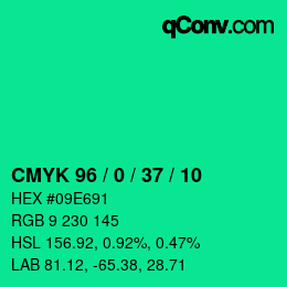 颜色代码: CMYK 96 / 0 / 37 / 10 | qconv.com