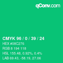 カラーコード: CMYK 96 / 0 / 39 / 24 | qconv.com