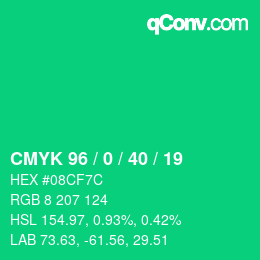 颜色代码: CMYK 96 / 0 / 40 / 19 | qconv.com