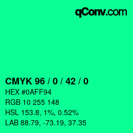 カラーコード: CMYK 96 / 0 / 42 / 0 | qconv.com