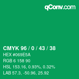 Código de color: CMYK 96 / 0 / 43 / 38 | qconv.com