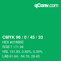 カラーコード: CMYK 96 / 0 / 45 / 33 | qconv.com