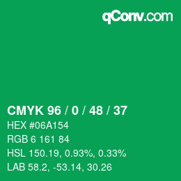 颜色代码: CMYK 96 / 0 / 48 / 37 | qconv.com