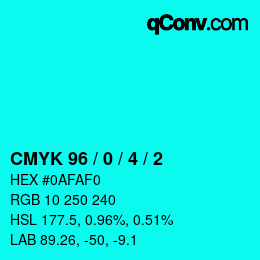 カラーコード: CMYK 96 / 0 / 4 / 2 | qconv.com