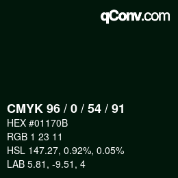 颜色代码: CMYK 96 / 0 / 54 / 91 | qconv.com