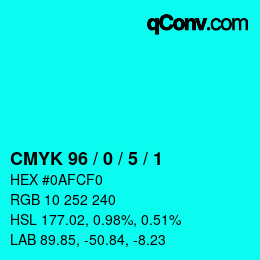カラーコード: CMYK 96 / 0 / 5 / 1 | qconv.com