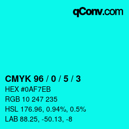 カラーコード: CMYK 96 / 0 / 5 / 3 | qconv.com