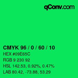 カラーコード: CMYK 96 / 0 / 60 / 10 | qconv.com