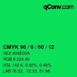 カラーコード: CMYK 96 / 0 / 60 / 12 | qconv.com
