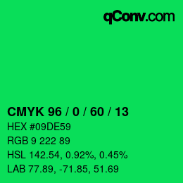 カラーコード: CMYK 96 / 0 / 60 / 13 | qconv.com