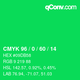 颜色代码: CMYK 96 / 0 / 60 / 14 | qconv.com