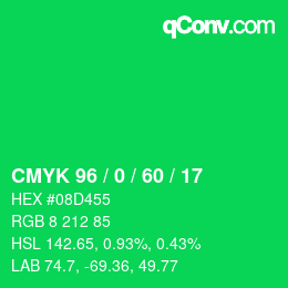 颜色代码: CMYK 96 / 0 / 60 / 17 | qconv.com