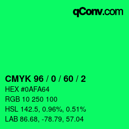 カラーコード: CMYK 96 / 0 / 60 / 2 | qconv.com