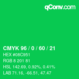 颜色代码: CMYK 96 / 0 / 60 / 21 | qconv.com