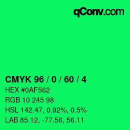 カラーコード: CMYK 96 / 0 / 60 / 4 | qconv.com