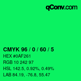 颜色代码: CMYK 96 / 0 / 60 / 5 | qconv.com