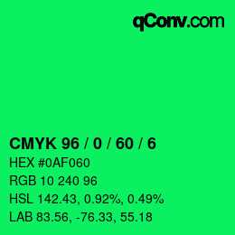 颜色代码: CMYK 96 / 0 / 60 / 6 | qconv.com