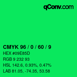 カラーコード: CMYK 96 / 0 / 60 / 9 | qconv.com