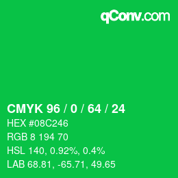 カラーコード: CMYK 96 / 0 / 64 / 24 | qconv.com