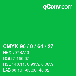 颜色代码: CMYK 96 / 0 / 64 / 27 | qconv.com