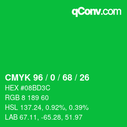 カラーコード: CMYK 96 / 0 / 68 / 26 | qconv.com