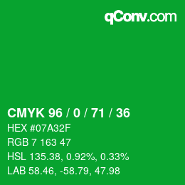 Farbcode: CMYK 96 / 0 / 71 / 36 | qconv.com