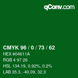 Color code: CMYK 96 / 0 / 73 / 62 | qconv.com