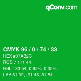 Color code: CMYK 96 / 0 / 74 / 33 | qconv.com