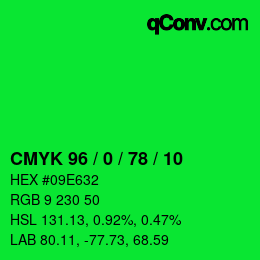 Farbcode: CMYK 96 / 0 / 78 / 10 | qconv.com