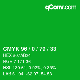 Color code: CMYK 96 / 0 / 79 / 33 | qconv.com