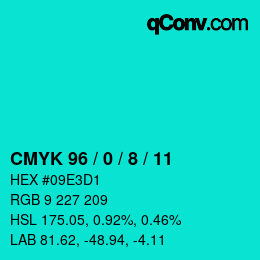 カラーコード: CMYK 96 / 0 / 8 / 11 | qconv.com