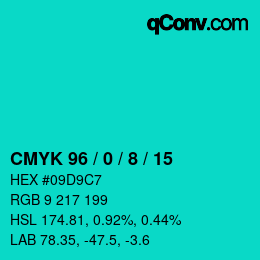 颜色代码: CMYK 96 / 0 / 8 / 15 | qconv.com