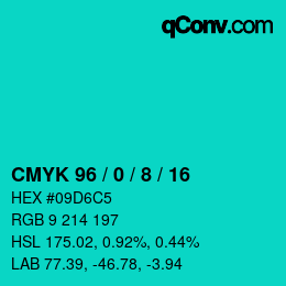 カラーコード: CMYK 96 / 0 / 8 / 16 | qconv.com