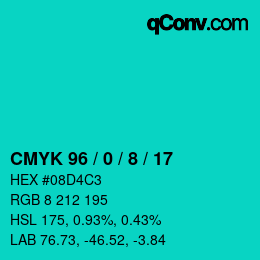颜色代码: CMYK 96 / 0 / 8 / 17 | qconv.com