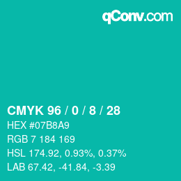 カラーコード: CMYK 96 / 0 / 8 / 28 | qconv.com