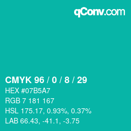 颜色代码: CMYK 96 / 0 / 8 / 29 | qconv.com