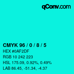 颜色代码: CMYK 96 / 0 / 8 / 5 | qconv.com