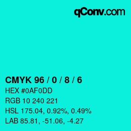 カラーコード: CMYK 96 / 0 / 8 / 6 | qconv.com
